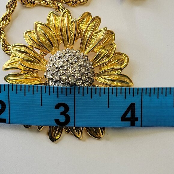 Vintage Gold Plated Sunflower Pendant Necklace & Brooch - Picture 9 of 10